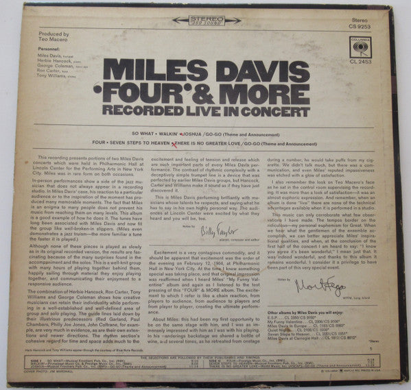 Miles Davis : Four' & More Recorded Live in Concert (LP, Album, Mas)