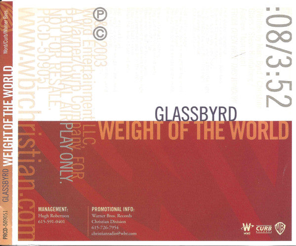GlassByrd : Weight Of The World (CD, Maxi, Promo)