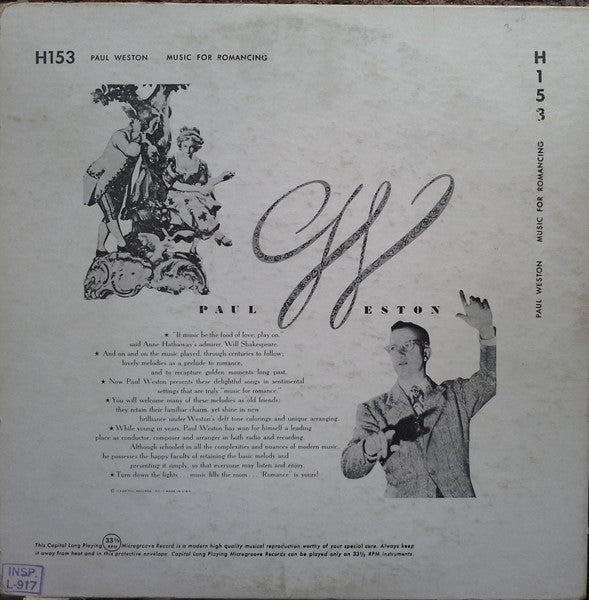 Paul Weston And His Orchestra : Music For Romancing (10", Album, Mono)