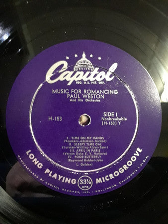 Paul Weston And His Orchestra : Music For Romancing (10", Album, Mono)
