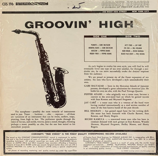 Various : Groovin' High With Great Sax Stars (LP, Comp, Red)