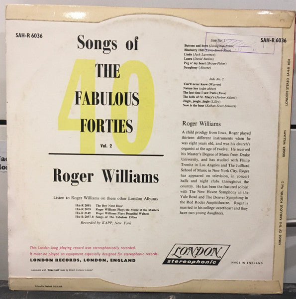 Roger Williams (2) : Songs Of The Fabulous Forties - Part 2 (LP)