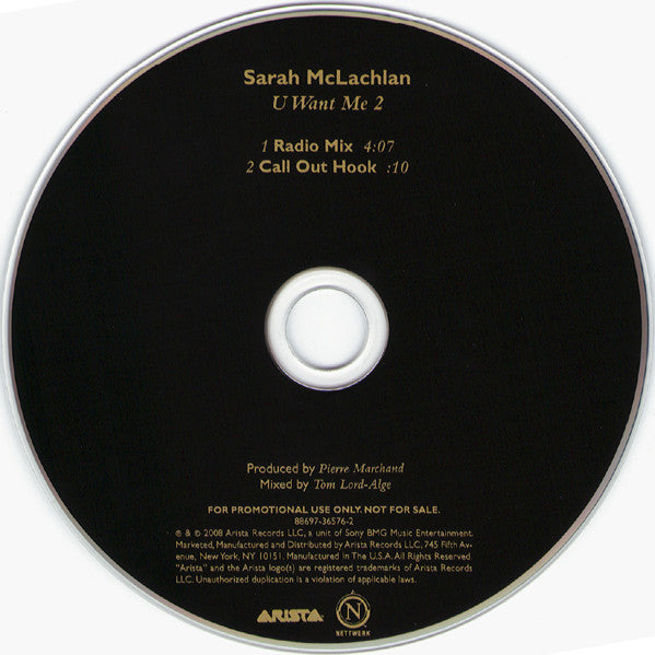 Sarah McLachlan : U Want Me 2 (CD, Single, Promo)