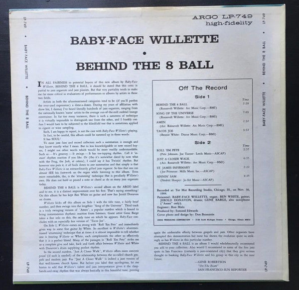 'Baby Face' Willette : Behind The 8 Ball (LP, Blu)