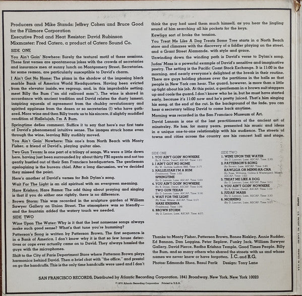 David Lannan : Street Singer (LP, Album, MO )