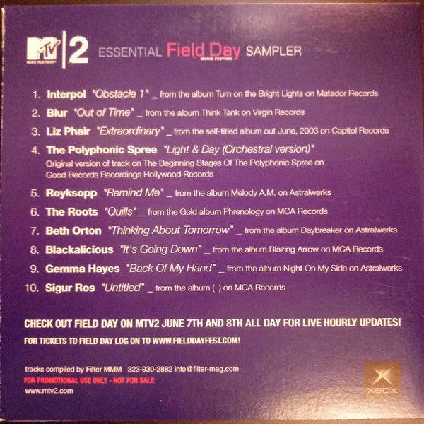 Various : MTV2 Essential Field Day Music Festival Sampler (CD, Comp, Promo)