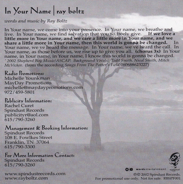 Ray Boltz : In Your Name (CD, Single, Promo)