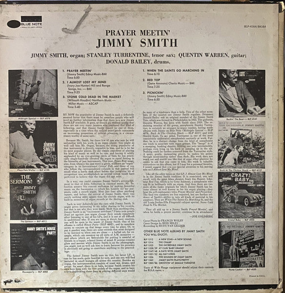 Jimmy Smith : Prayer Meetin' (LP, Album, RE)