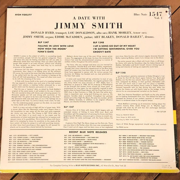 Jimmy Smith : A Date With Jimmy Smith, Vol. 1  (LP, Album, Mono, W63)