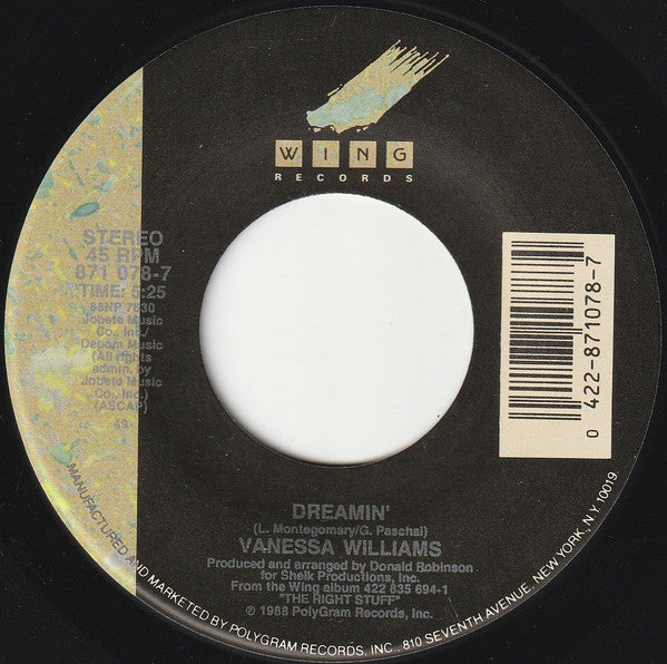 Vanessa Williams : Dreamin' (7", Single, Car)