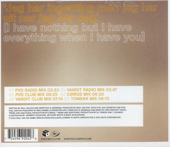 Paul van Dyk feat. Hemstock & Jennings : Nothing But You (CD, Maxi)