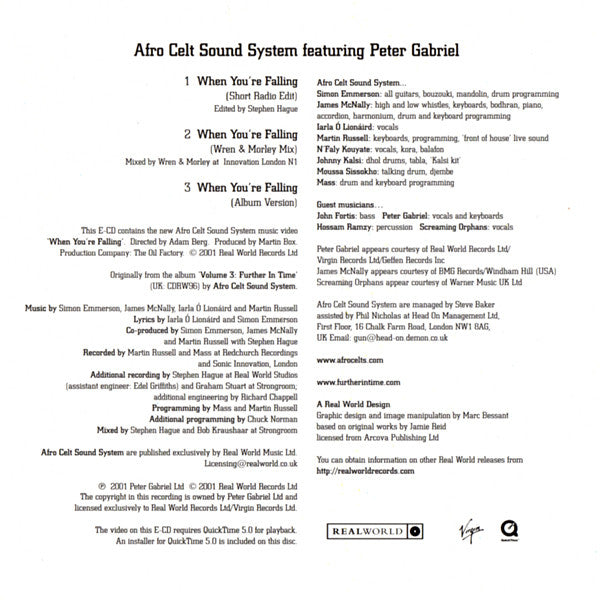 Afro Celt Sound System Featuring Peter Gabriel : When You're Falling (CD, Single, Enh)
