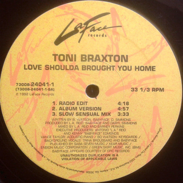 Toni Braxton : Love Shoulda Brought You Home (12", Single)