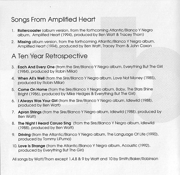 Everything But The Girl : Interview And Tracks From Amplified Heart Plus A Ten Year Retrospective Of Songs (CD, Comp, Promo)