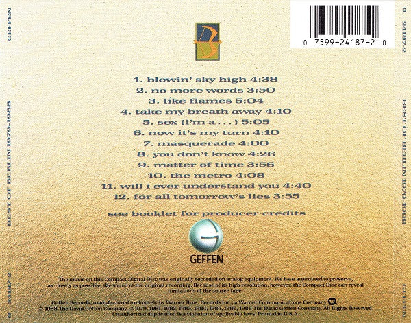 Berlin : Best Of Berlin 1979 - 1988 (CD, Comp, Dig)