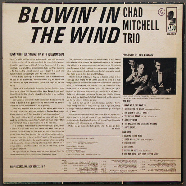 The Chad Mitchell Trio : Blowin' In The Wind (LP, Album, Mono, RP, All)