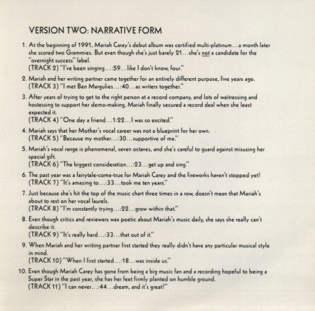 Mariah Carey : Profile (CD, Promo, Transcription)