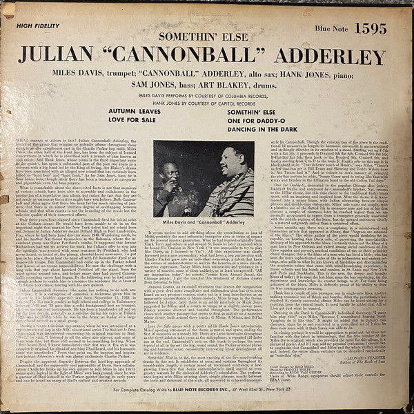 Cannonball Adderley : Somethin' Else (LP, Album, Mono, RP)