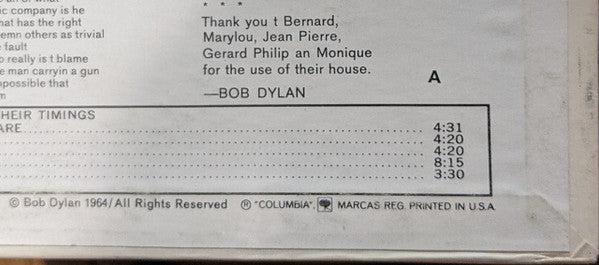 Bob Dylan : Another Side Of Bob Dylan (LP, Album, Mono, RP, Ter)