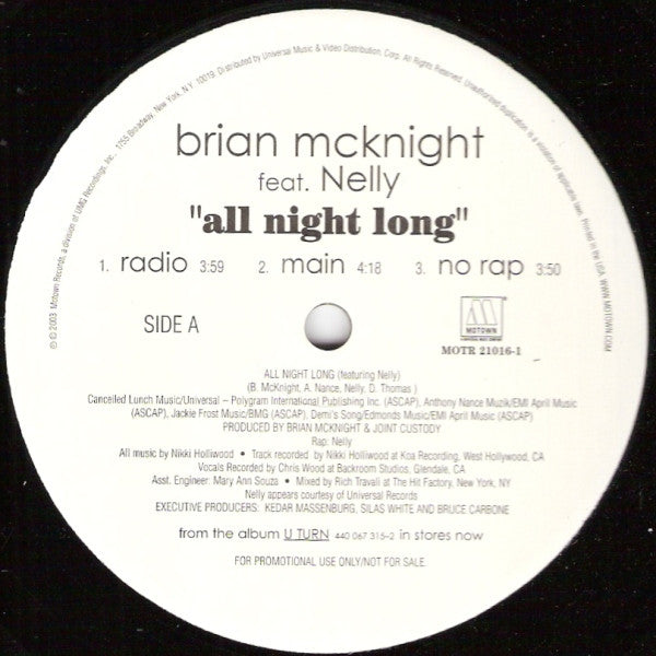 Brian McKnight Feat. Nelly : All Night Long (12", Promo)