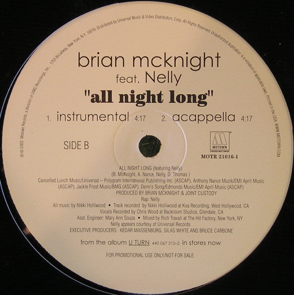Brian McKnight Feat. Nelly : All Night Long (12", Promo)
