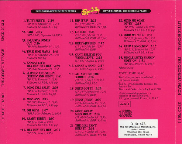 Little Richard : Little Richard: The Georgia Peach (CD, Comp, Club, RE, RM)