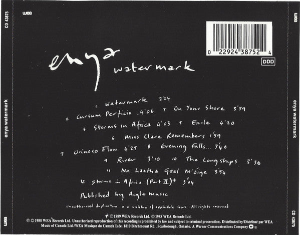 Enya : Watermark (CD, Album, RE, #90)