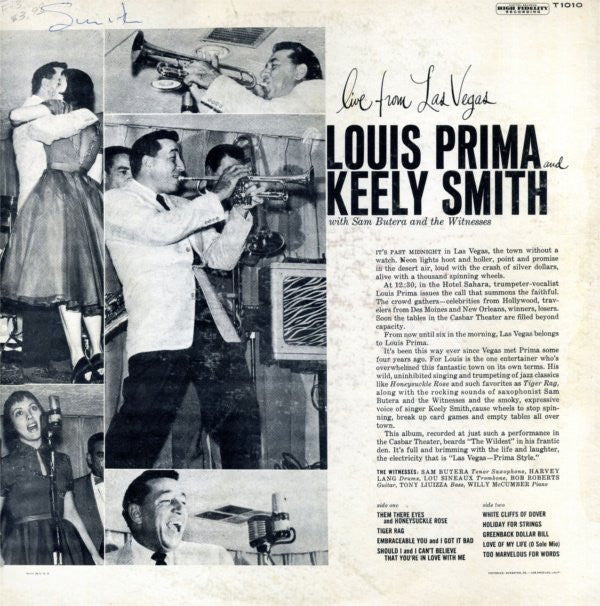 Louis Prima & Keely Smith With Sam Butera And The Witnesses : Las Vegas Prima Style (LP, Album, Mono)