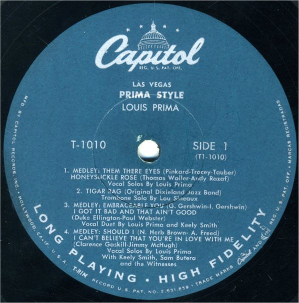 Louis Prima & Keely Smith With Sam Butera And The Witnesses : Las Vegas Prima Style (LP, Album, Mono)