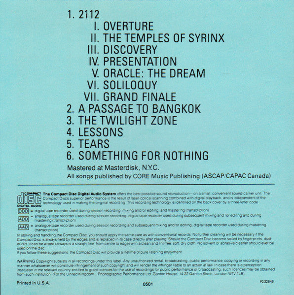 Rush : 2112 (CD, Album, Club, RE)