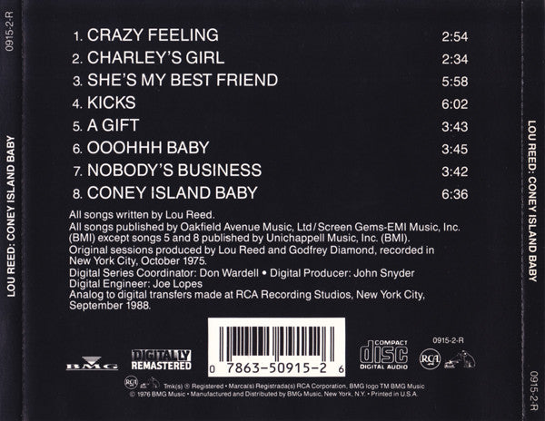 Lou Reed : Coney Island Baby (CD, Album, RE, RM)