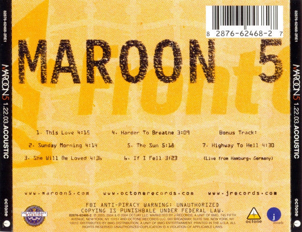 Maroon 5 : 1.22.03.Acoustic (CD, MiniAlbum)