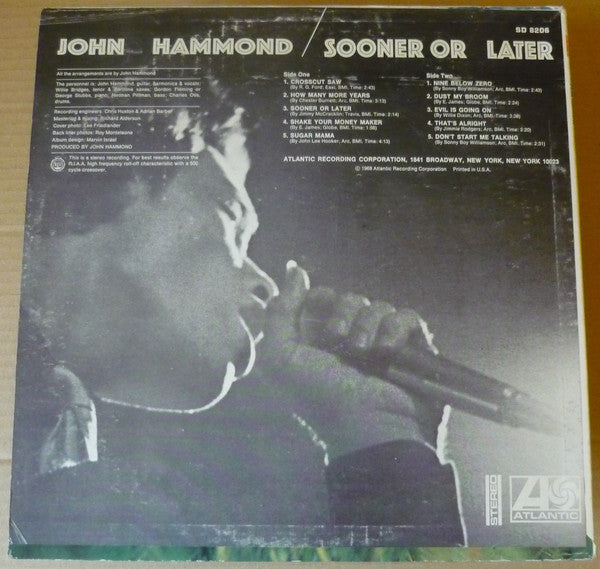 John Paul Hammond : Sooner Or Later (LP, Album, Ter)