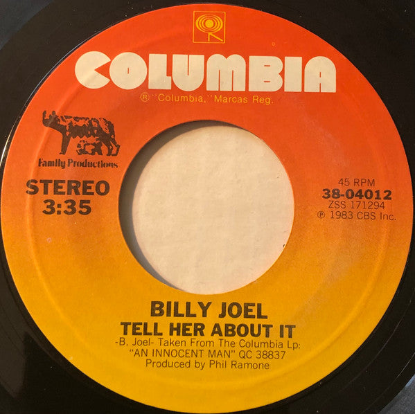 Billy Joel : Tell Her About It (7", Single, Styrene, Car)