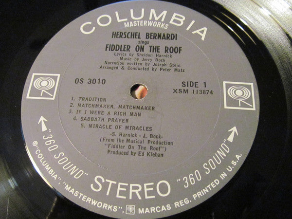 Herschel Bernardi : Herschel Bernardi Sings Fiddler On The Roof (LP)