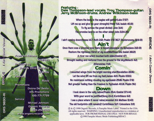 Bride : I Ain't Comin' Down (Limited-Edition Radio Single) (CD, Single, Ltd, Promo)