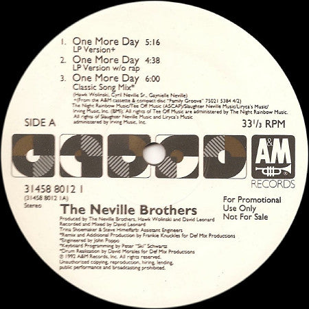 The Neville Brothers : One More Day (12", Promo)