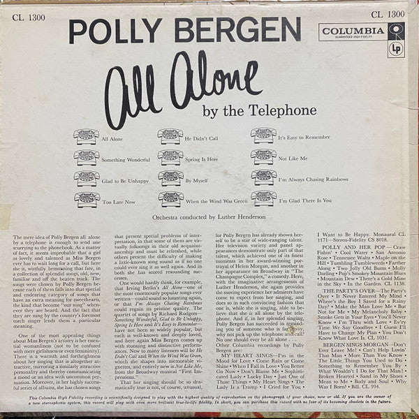 Polly Bergen : All Alone By The Telephone (LP, Album, Mono)