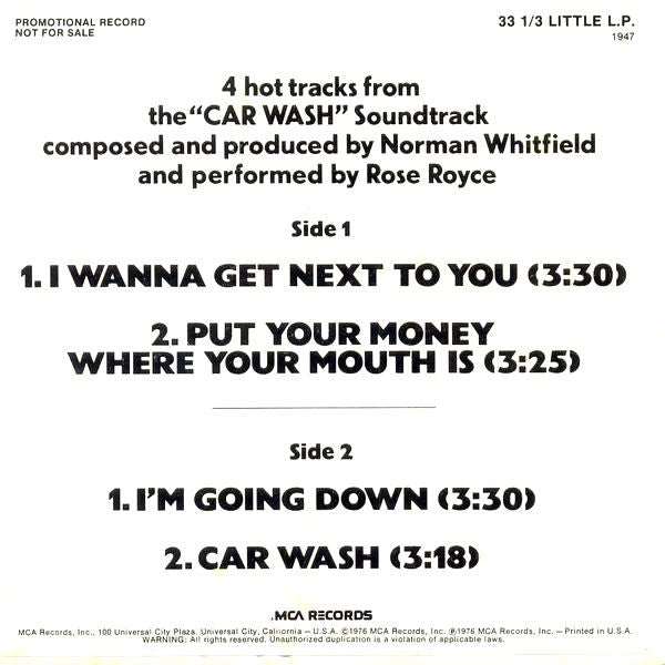 Rose Royce : Mini Wash (Original Motion Picture Soundtrack "Car Wash") (7", EP, Promo)
