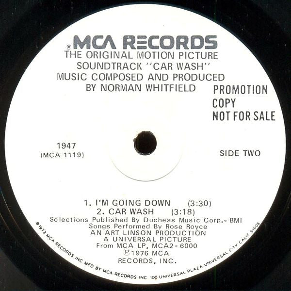 Rose Royce : Mini Wash (Original Motion Picture Soundtrack "Car Wash") (7", EP, Promo)
