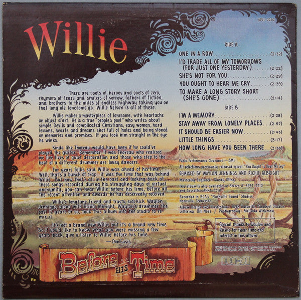 Willie Nelson : Willie - Before His Time (LP, Album, Comp, Ind)