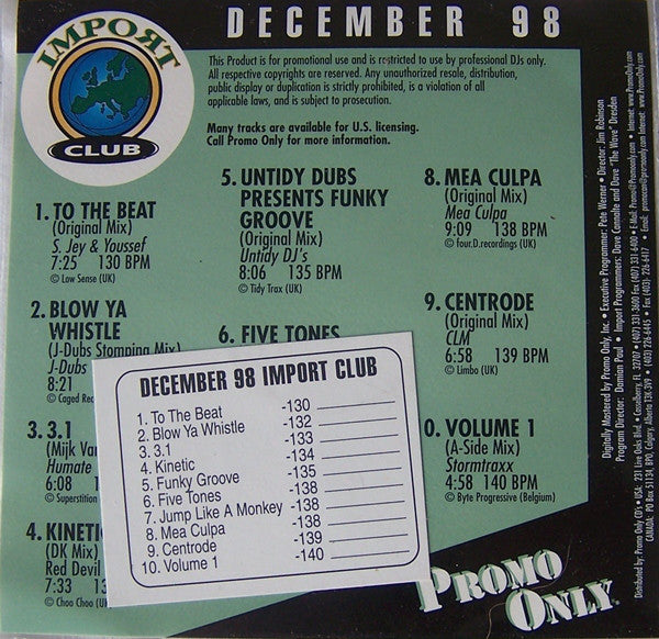 Various : Promo Only Import Club: December 1998 (CD, Comp, Promo)