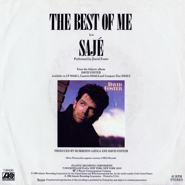 David Foster & Olivia Newton-John : The Best Of Me (7", Single)