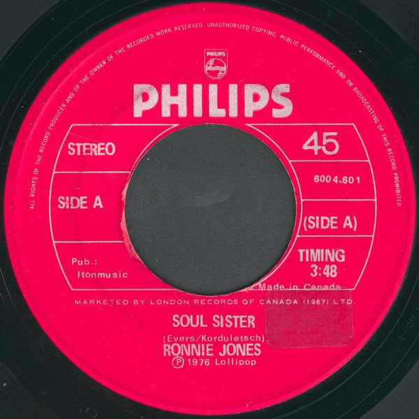 Ronnie Jones : Soul Sister (7", Single)