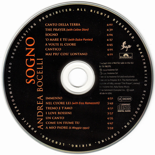 Andrea Bocelli : Sogno (CD, Album)