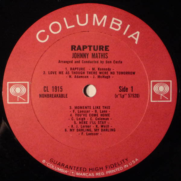 Johnny Mathis : Rapture (LP, Album, Mono)