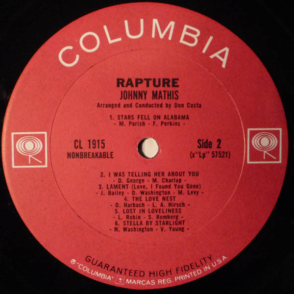 Johnny Mathis : Rapture (LP, Album, Mono)