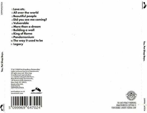 Pet Shop Boys : Yes (CD, Album, Enh)