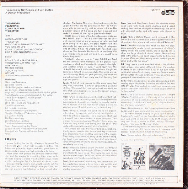 The Arbors : Featuring: I Can't Quit Her - The Letter (LP, Album, Pit)
