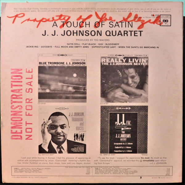J.J. Johnson Quartet : A Touch Of Satin (LP, Album, Mono, Promo)